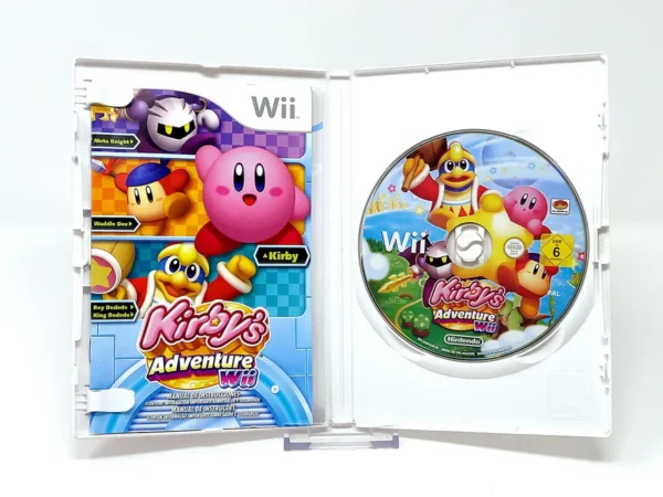 Interior del juego Kirby's Adventure Wii (ESP) para Nintendo Wii con disco y manual