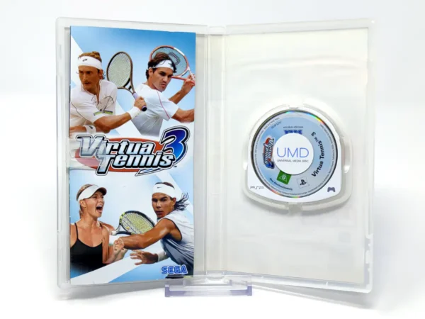 Interior del juego Virtua Tennis 3 (ESP) para PSP con disco y manual