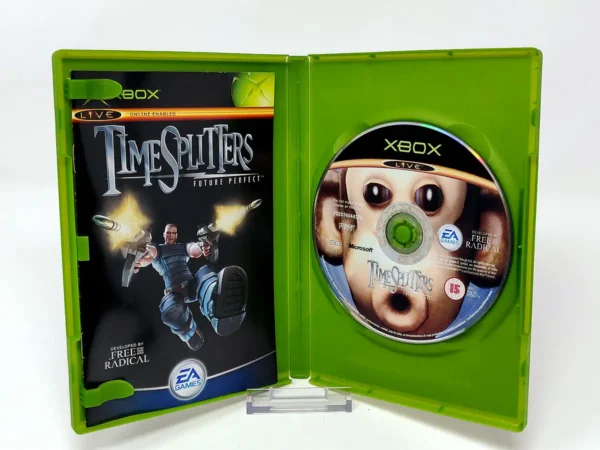 Interior del juego TimeSplitters: Future Perfect (UK) para XBOX con disco y manual