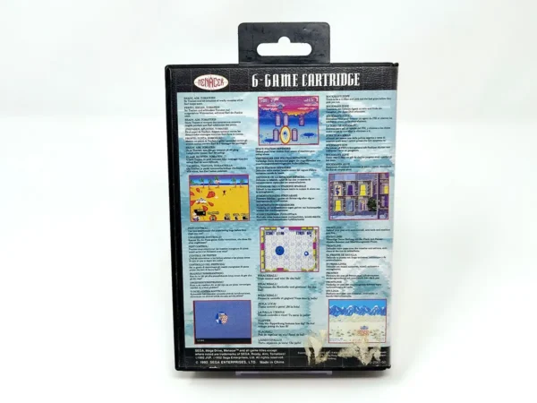 Parte trasera de Menacer 6-Game Cartridge (ESP) para Sega Mega Drive, edición PAL España