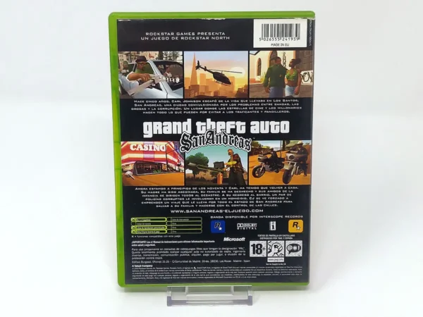 Parte trasera de Grand Theft Auto: San Andreas (ESP) (Con Mapa) para XBOX, edición PAL España