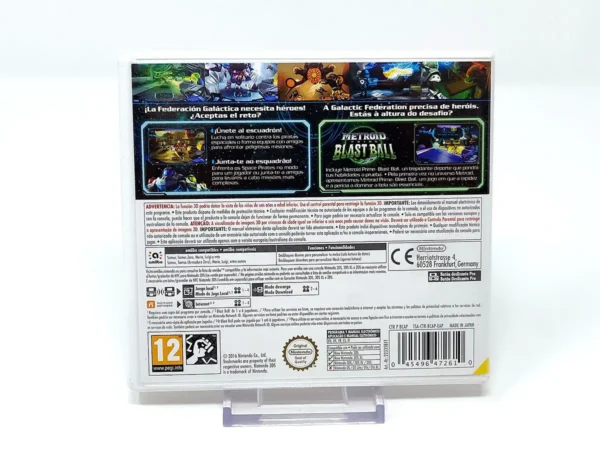 Parte trasera de Metroid Prime: Federation Force (ESP) para Nintendo 3DS, edición PAL España