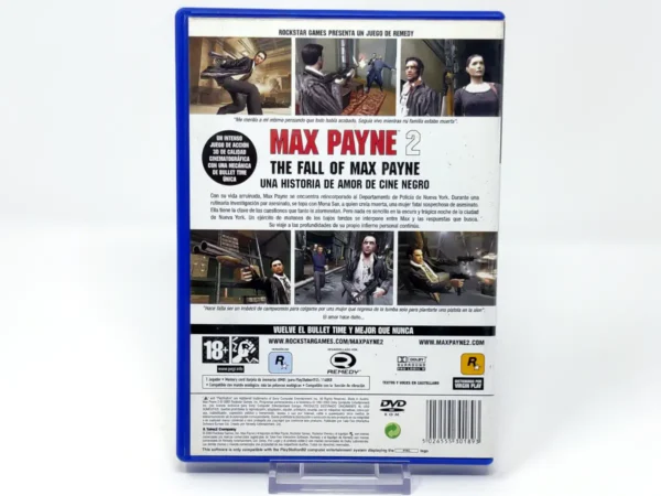 Parte trasera de Max Payne 2: The Fall of Max Payne (ESP) para PlayStation 2, edición PAL España