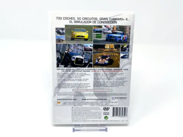 Parte trasera de Gran Turismo 4 (ESP) para PlayStation 2, edición PAL España