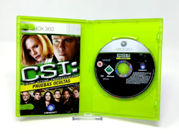Interior del juego CSI: Pruebas Ocultas (ESP) para XBOX 360 con disco y manual