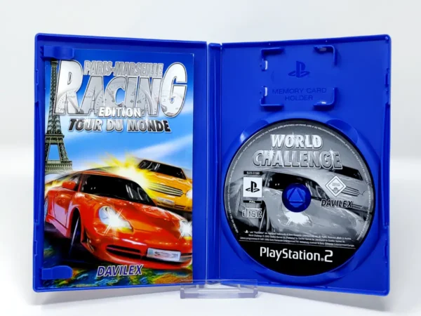 Interior del juego Paris-Marseille Racing: Edition Tour du Monde (FRA) para PlayStation 2 con disco y manual