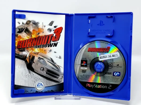 Interior del juego Burnout 3: Takedown (HOL) para PlayStation 2 con disco y manual