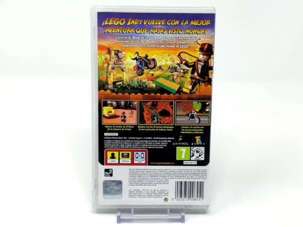 Parte trasera de LEGO Indiana Jones 2: La Aventura Continúa (ESP) para PSP, edición PAL España