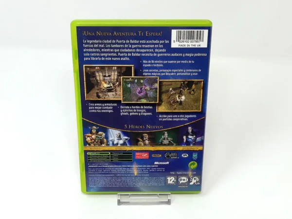Parte trasera de Baldur's Gate: Dark Alliance II (ESP) para XBOX, edición PAL España