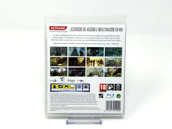 Parte trasera de Metal Gear Solid: HD Collection (ESP) para PlayStation 3, edición PAL España