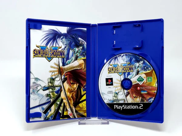Interior del juego Samurai Shodown V (UK) para PlayStation 2 con disco y manual