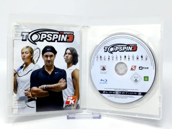 Interior del juego Top Spin 3 (ESP) para PlayStation 3 con disco y manual