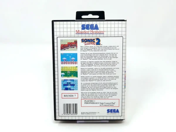 Parte trasera de Sonic: The Hedgehog 2 (ESP) para Sega Master System, edición PAL España