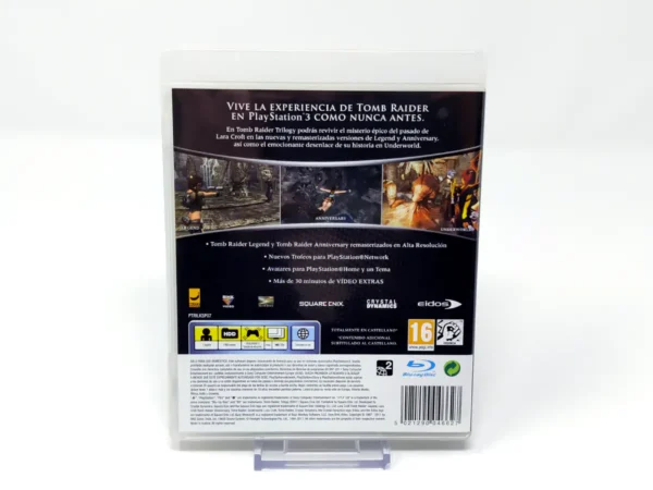 Parte trasera de The Tomb Raider Trilogy (ESP) (Classics HD) para PlayStation 3, edición PAL España