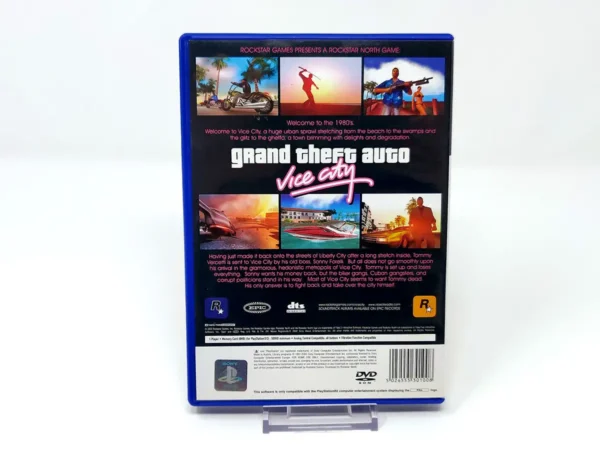 Parte trasera de Grand Theft Auto: Vice City (UK) para PlayStation 2, edición PAL UK
