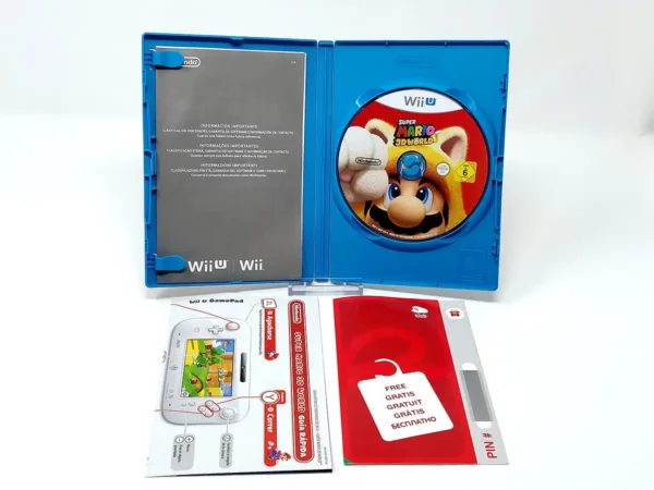 Interior del juego Super Mario 3D World (ESP) para Nintendo Wii U con disco y manual