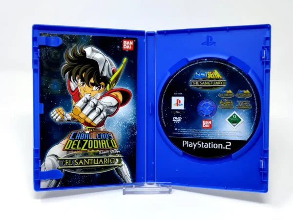 Interior del juego Saint Seiya: Los Caballeros del Zodiaco - El Santuario (ESP) para PlayStation 2 con disco y manual