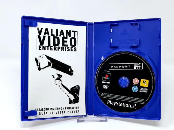 Interior del juego Manhunt (ESP) para PlayStation 2 con disco y manual