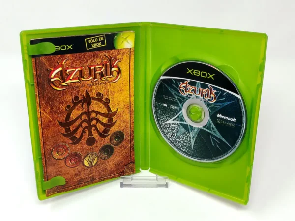 Interior del juego Azurik: Rise of Perathia (ESP) para XBOX con disco y manual