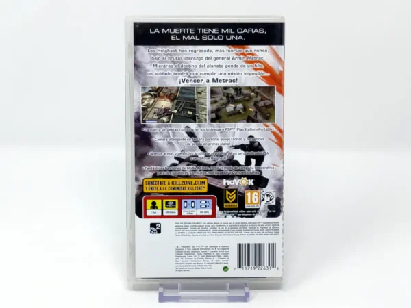 Parte trasera de Killzone: Liberation (ESP) (Essentials) para PSP, edición PAL España