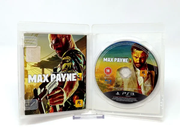 Interior del juego Max Payne 3 (ESP) para PlayStation 3 con disco y manual