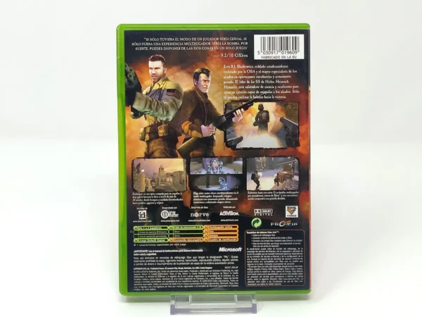 Parte trasera de Return to Castle Wolfenstein: Tides of War (ESP) para XBOX, edición PAL España