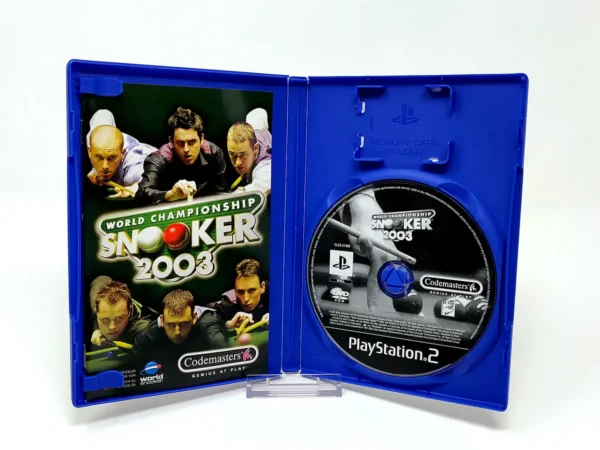 Interior del juego World Championship Snooker 2003 (FRA) para PlayStation 2 con disco y manual