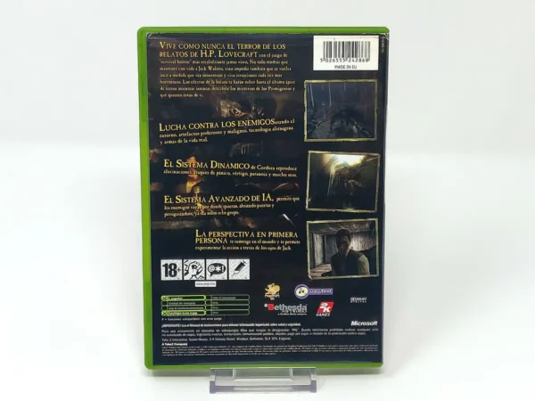 Parte trasera de Call of Cthulhu: Dark Corners of the Earth (ESP) para XBOX, edición PAL España