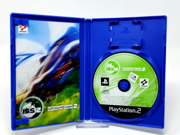 Interior del juego International Superstar Soccer 2 (UK) para PlayStation 2 con disco y manual
