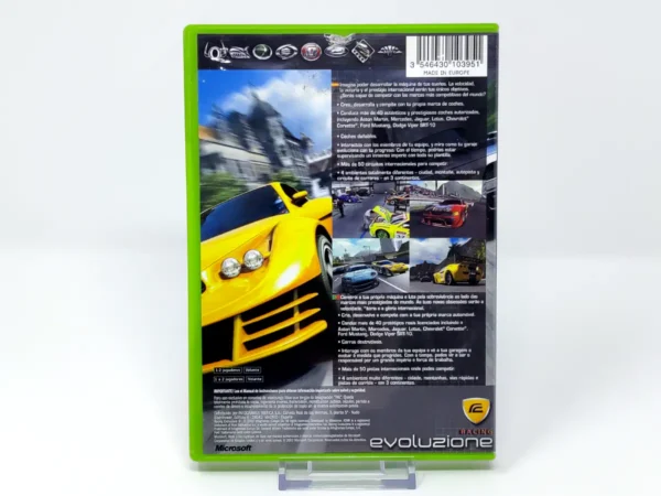 Parte trasera de Racing Evoluzione (ESP) para XBOX, edición PAL España