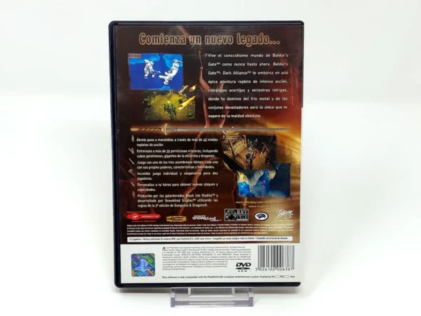 Parte trasera de Baldur's Gate: Dark Alliance (ESP) para PlayStation 2, edición PAL España