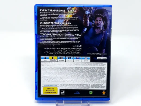 Parte trasera de Uncharted 4: A Thief's End (ARB) para PlayStation 4, edición PAL Arabia