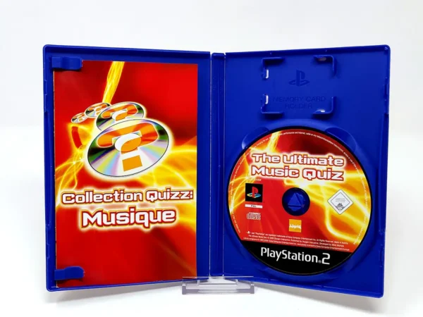 Interior del juego The Ultimate Music Quiz (FRA) para PlayStation 2 con disco y manual