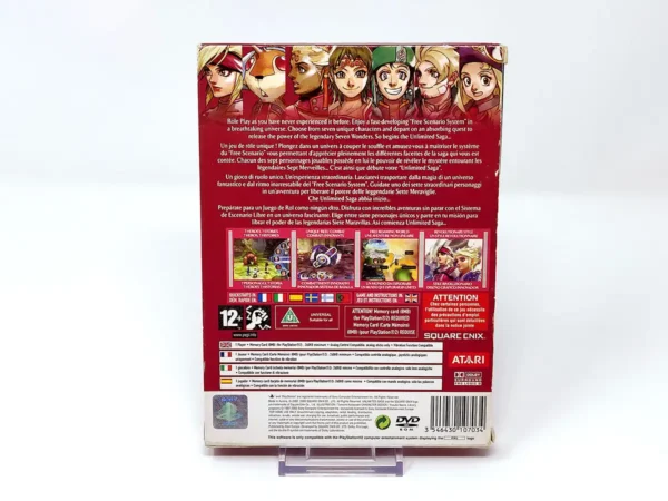 Parte trasera de Unlimited Saga (ESP) para PlayStation 2, edición PAL España