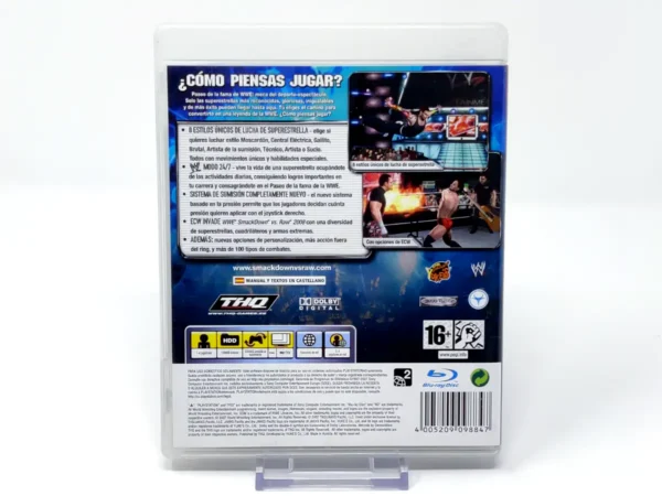 Parte trasera de WWE SmackDown vs. Raw 2008 (ESP) (v1) para PlayStation 3, edición PAL España