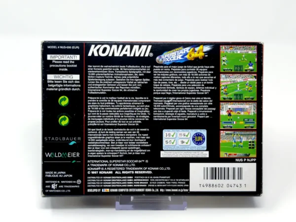 Parte trasera de International Superstar Soccer 64 (ESP) para Nintendo 64, edición PAL España