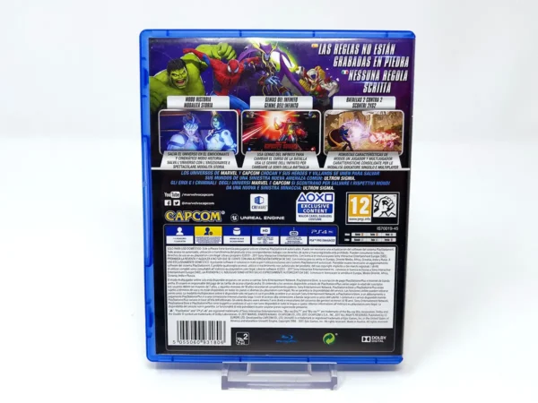 Parte trasera de Marvel vs. Capcom: Infinite (ESP) para PlayStation 4, edición PAL España