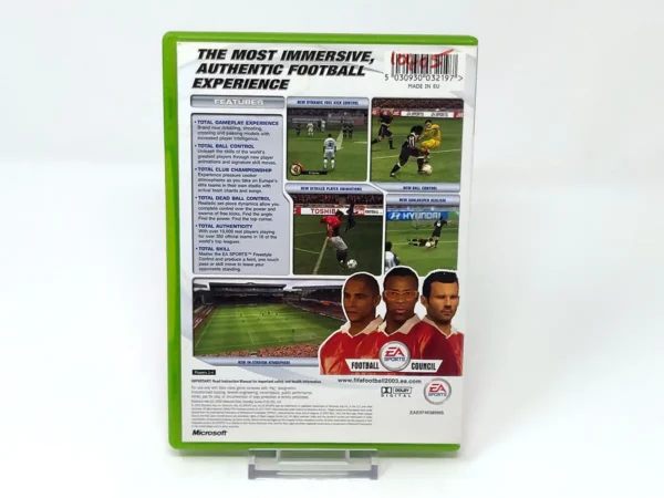 Parte trasera de FIFA Football 2003 (UK) para XBOX, edición PAL UK