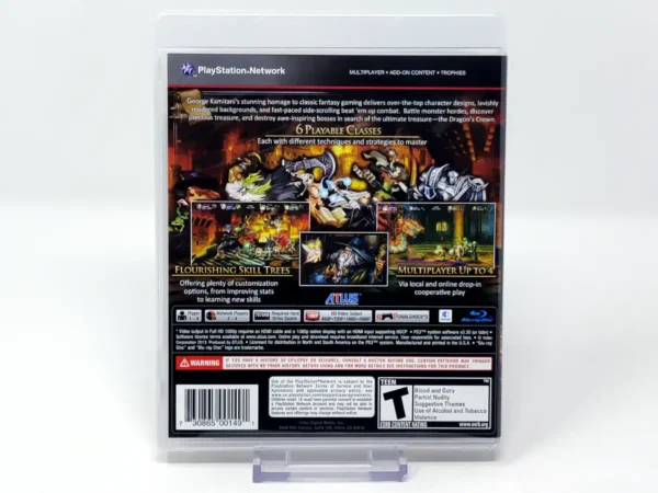 Parte trasera de Dragon's Crown (USA) para PlayStation 3, edición NTSC USA