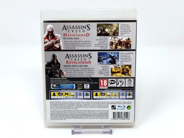 Parte trasera de Assassin's Creed: La Hermandad + Assassin's Creed: Revelations (ESP) para PlayStation 3, edición PAL España