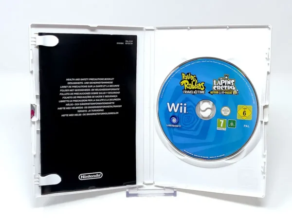 Interior del juego Raving Rabbids: Regreso al Pasado (ESP) (Rebajado) para Nintendo Wii con disco y manual