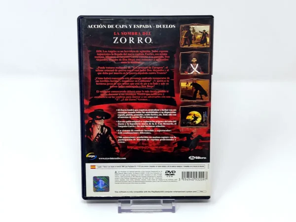 Parte trasera de La Sombra del Zorro (ESP) para PlayStation 2, edición PAL España