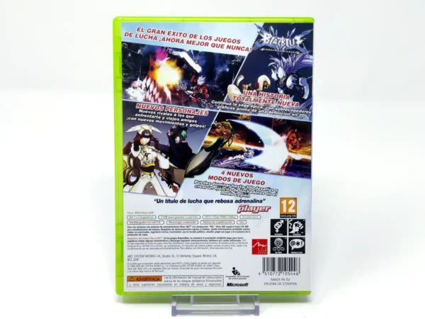 Parte trasera de BlazBlue: Continuum Shift (ESP) para XBOX 360, edición PAL España