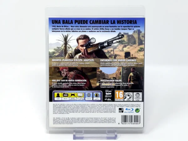 Parte trasera de Sniper Elite III (ESP) para PlayStation 3, edición PAL España