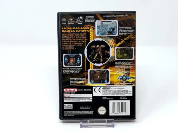 Parte trasera de Metroid Prime (ESP) para Nintendo GameCube, edición PAL España