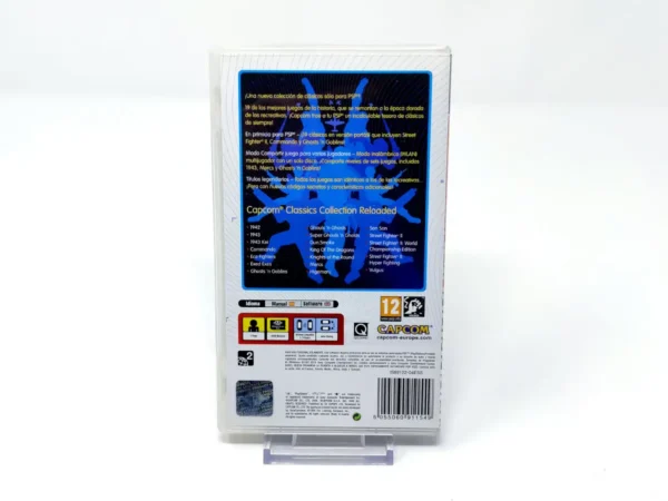 Parte trasera de Capcom Classics Collection Reloaded (ESP) (Essentials) para PSP, edición PAL España