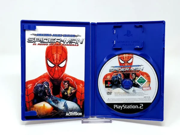 Interior del juego Spider-Man: El Reino de las Sombras (ESP) para PlayStation 2 con disco y manual