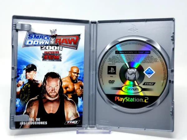 Interior del juego WWE SmackDown vs. Raw 2008 (ESP) (Platinum) para PlayStation 2 con disco y manual