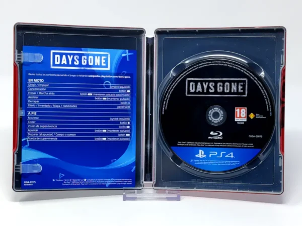Interior del juego Days Gone (ESP) (Steelbook) para PlayStation 4 con disco y manual