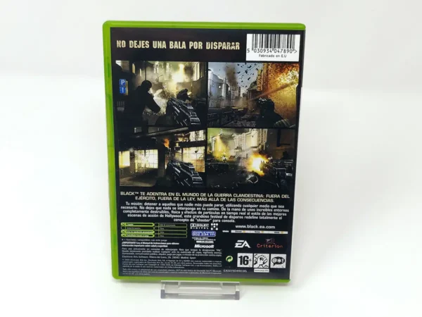 Parte trasera de Black (ESP) para XBOX, edición PAL España